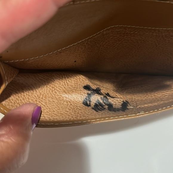 Vintage Fendi Regimental Stripe Leather Trim Continental Clutch Wallet Tan Black - Picture 9 of 12